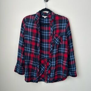 Beachlunchlounge Blue & Red Plaid Flannel, size S